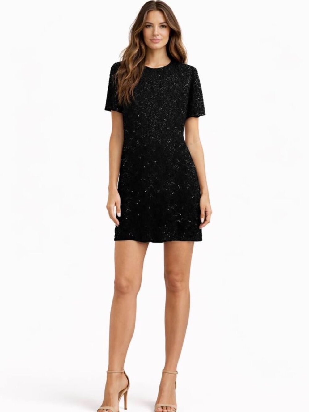 Elegant Black Silk Beaded Cocktail Dress - Size M